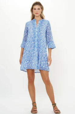 Oliphant 3/4 Sleeve Pintuck Short- Cypress Blue