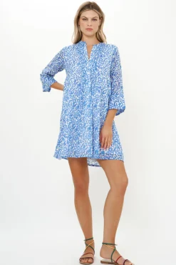 Oliphant 3/4 Sleeve Pintuck Short- Cypress Blue