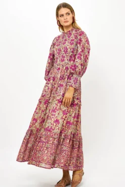 Oliphant 3/4 Smocked Top Maxi- Matera Pink