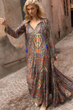 Oliphant Balloon Sleeve Maxi- Persia Cobalt