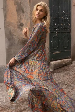 Oliphant Balloon Sleeve Maxi- Persia Cobalt