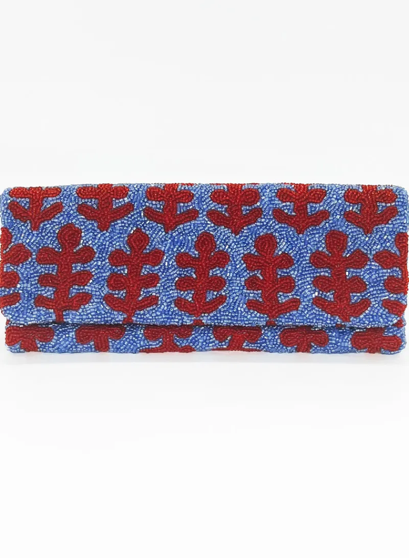Oliphant Beaded Clutch- Fern Blue Red