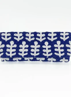 Oliphant Beaded Clutch- Fern Navy White