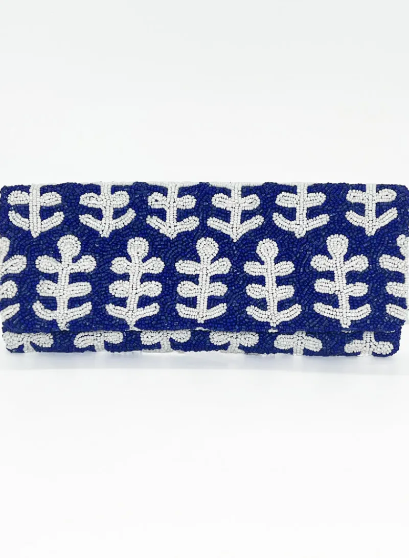 Oliphant Beaded Clutch- Fern Navy White