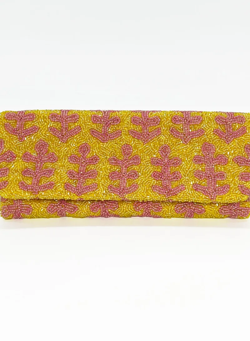 Oliphant Beaded Clutch- Fern Pink Yellow