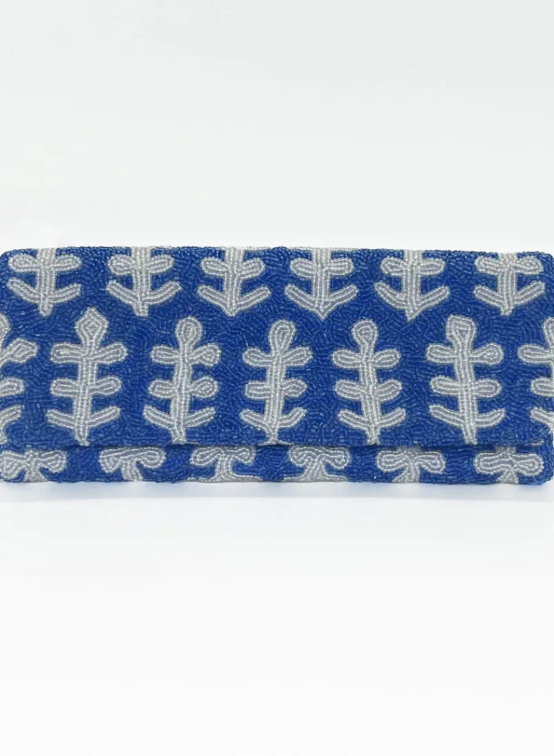 Oliphant Beaded Clutch- Fern White Blue