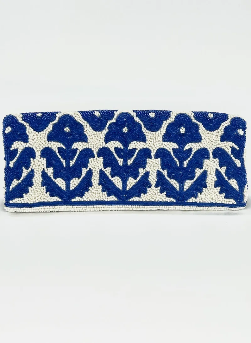 Oliphant Beaded Clutch- Marigold White Navy