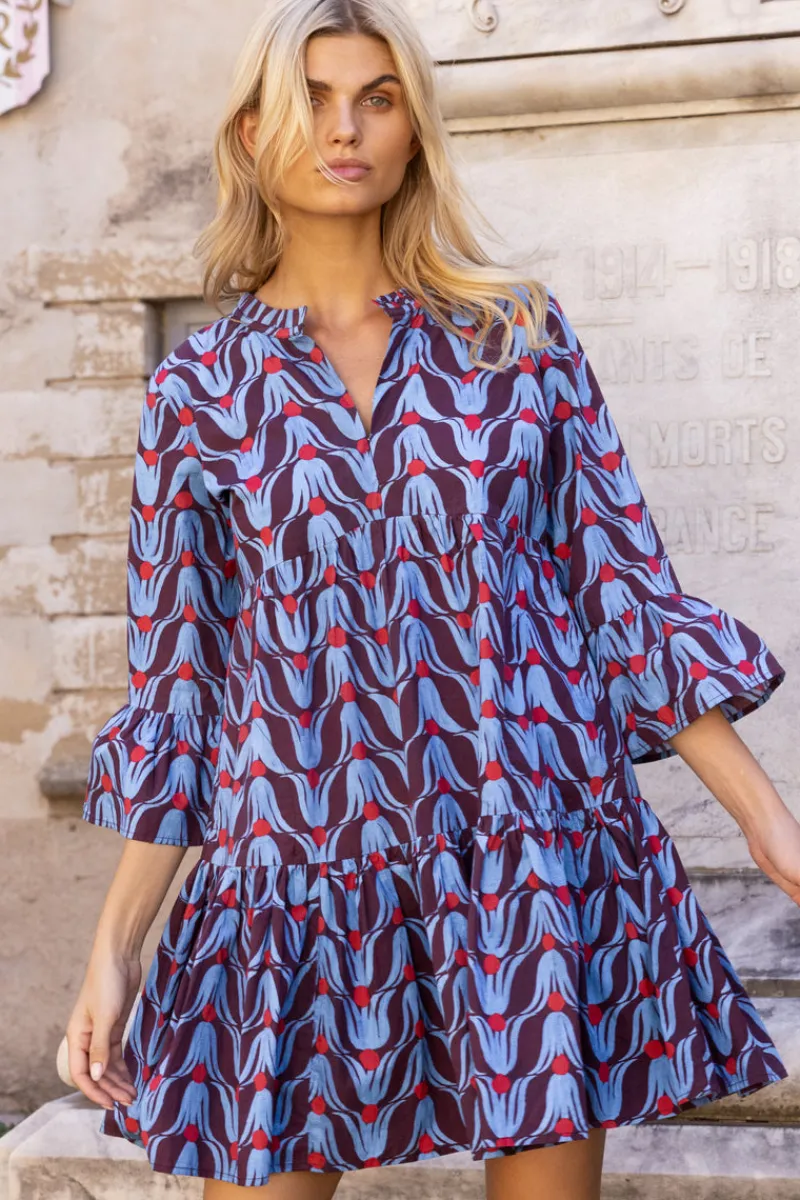 Oliphant Bell Sleeve Tiered Mini- Tulip Red