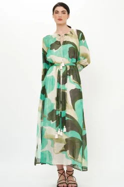 Oliphant Belted Long Sleeve Shift Maxi- Ginkgo Green