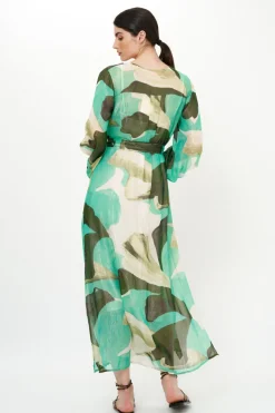 Oliphant Belted Long Sleeve Shift Maxi- Ginkgo Green