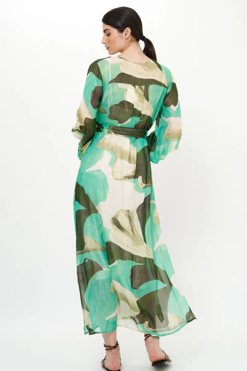 Oliphant Belted Long Sleeve Shift Maxi- Ginkgo Green