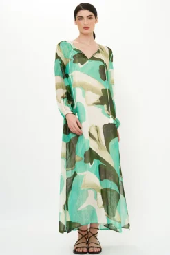 Oliphant Belted Long Sleeve Shift Maxi- Ginkgo Green