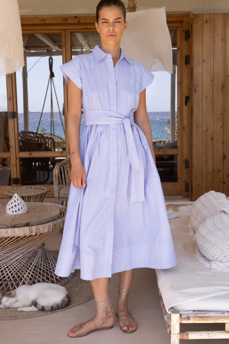 Oliphant Belted Shirt Dress- Chatham Blue