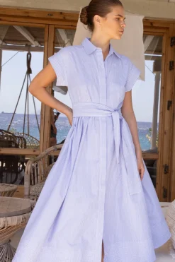 Oliphant Belted Shirt Dress- Chatham Blue