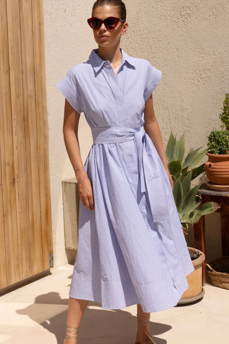 Oliphant Belted Shirt Dress- Chatham Blue