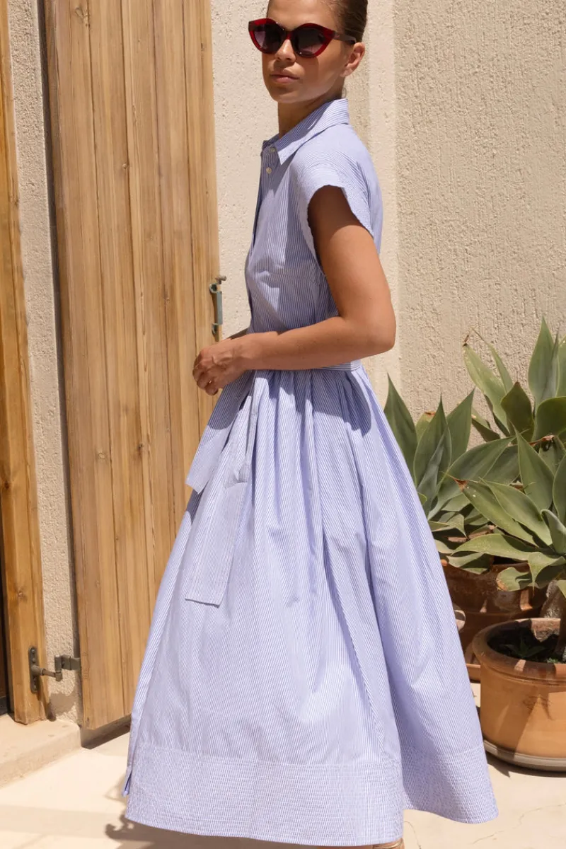 Oliphant Belted Shirt Dress- Chatham Blue