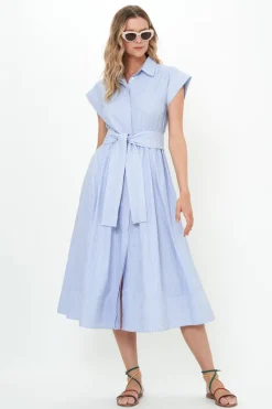 Oliphant Belted Shirt Dress- Chatham Blue