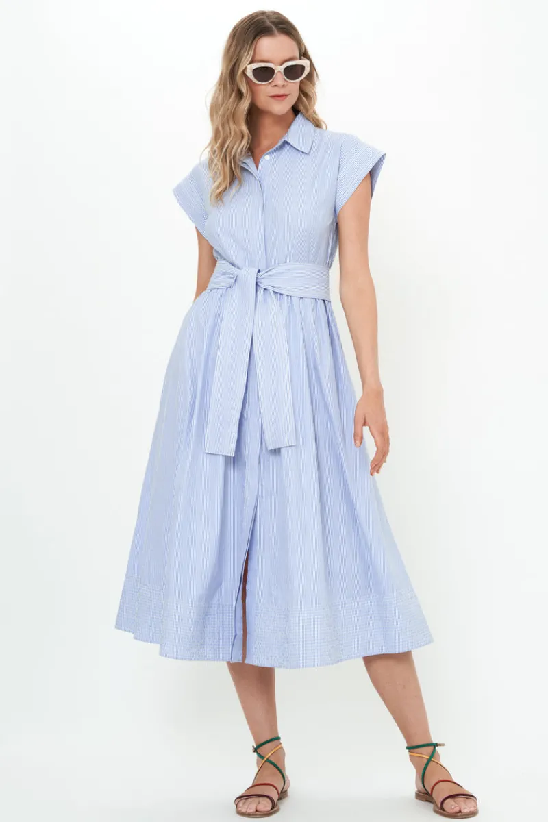 Oliphant Belted Shirt Dress- Chatham Blue