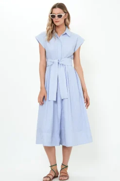 Oliphant Belted Shirt Dress- Chatham Blue
