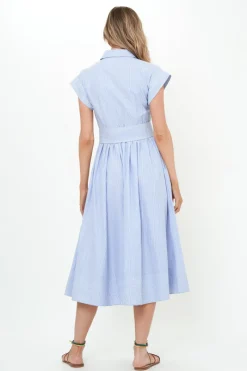 Oliphant Belted Shirt Dress- Chatham Blue