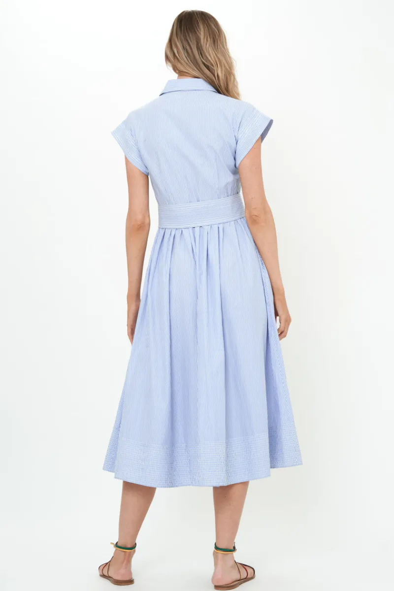 Oliphant Belted Shirt Dress- Chatham Blue