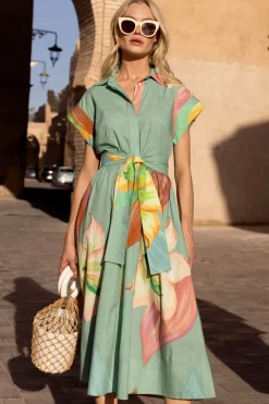 Oliphant Belted Shirt Dress- Hibiscus Sage