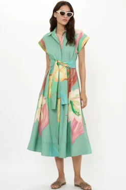 Oliphant Belted Shirt Dress- Hibiscus Sage