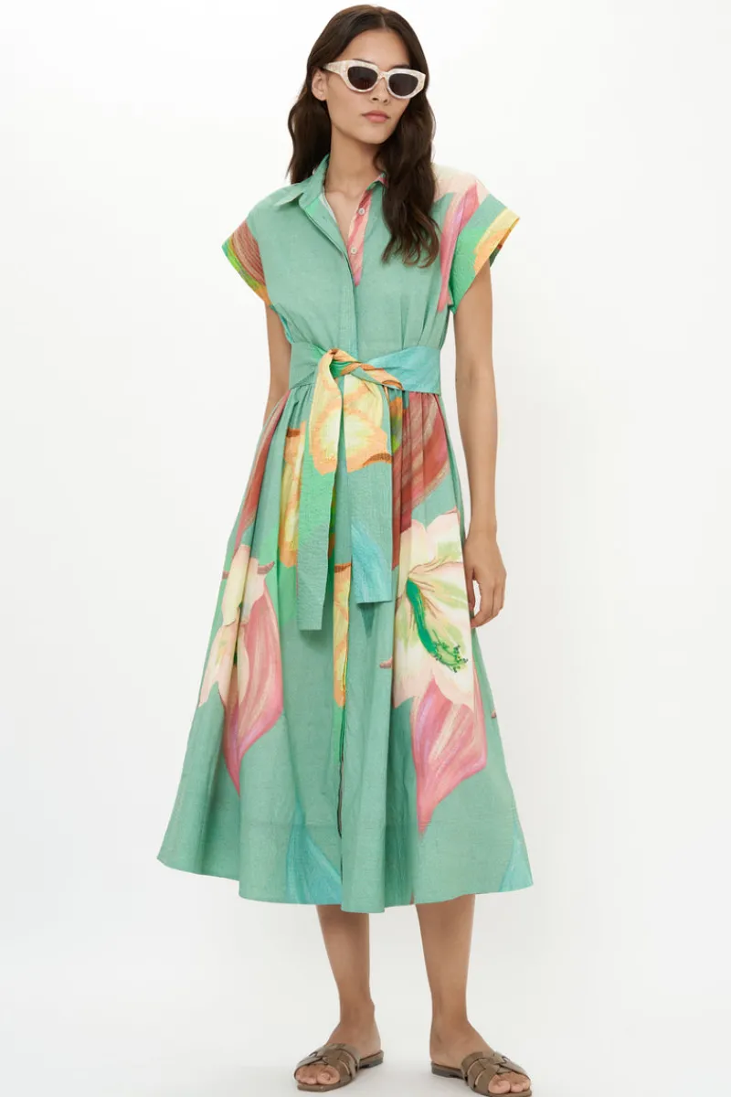 Oliphant Belted Shirt Dress- Hibiscus Sage