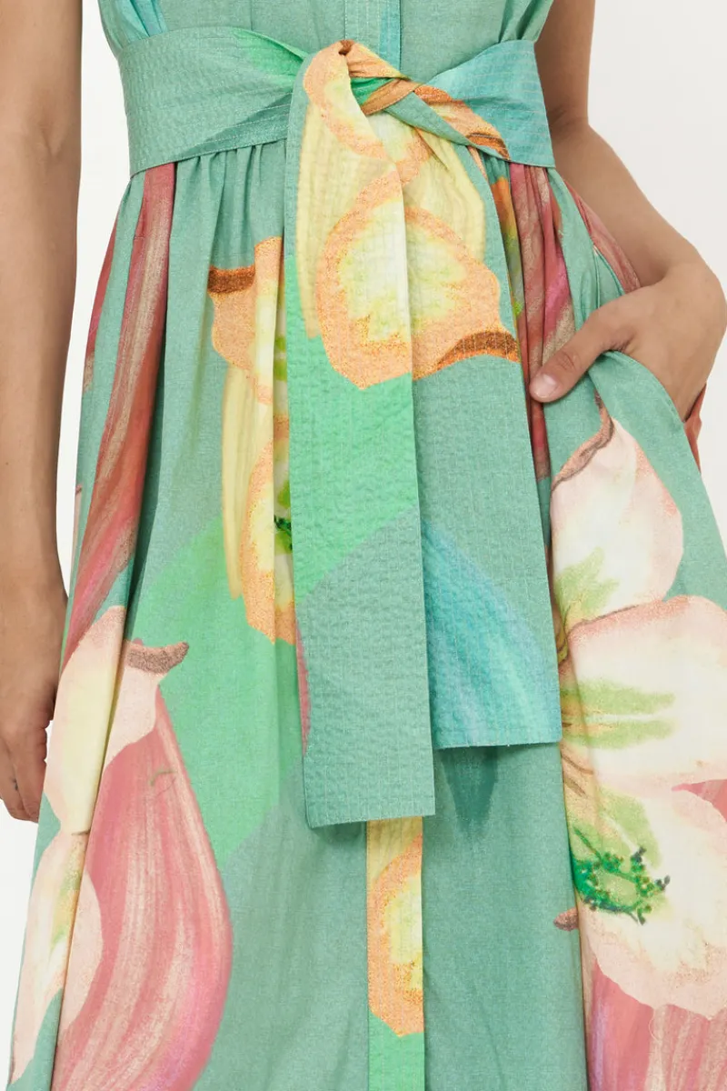 Oliphant Belted Shirt Dress- Hibiscus Sage