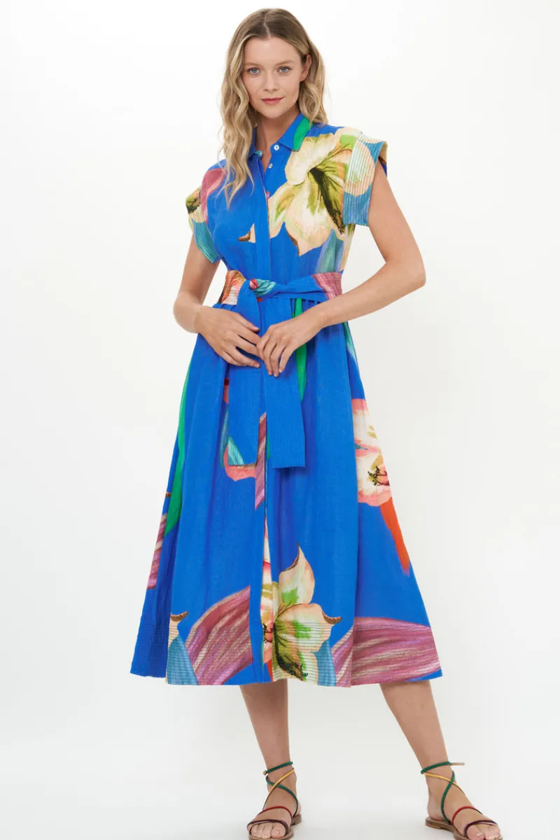 Oliphant Belted Shirt Dress- Hibiscus Blue