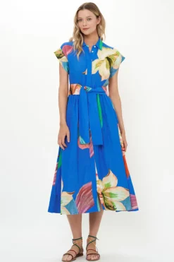 Oliphant Belted Shirt Dress- Hibiscus Blue