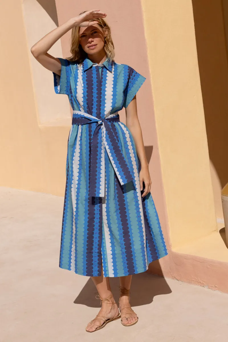 Oliphant Belted Shirt Dress- Meko Blue