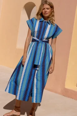 Oliphant Belted Shirt Dress- Meko Blue