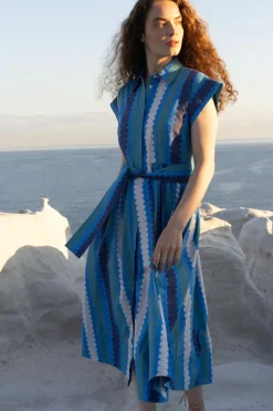 Oliphant Belted Shirt Dress- Meko Blue
