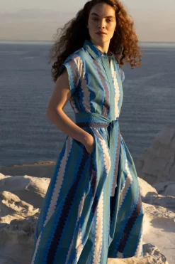 Oliphant Belted Shirt Dress- Meko Blue