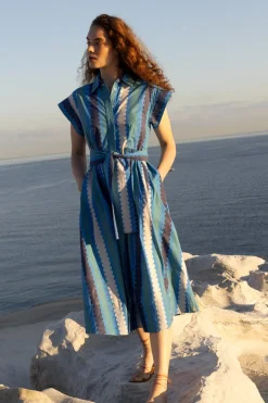 Oliphant Belted Shirt Dress- Meko Blue