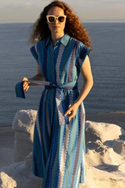 Oliphant Belted Shirt Dress- Meko Blue