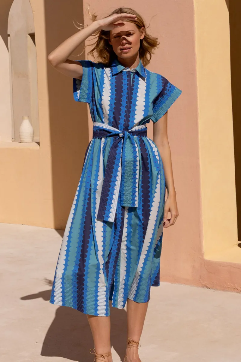 Oliphant Belted Shirt Dress- Meko Blue
