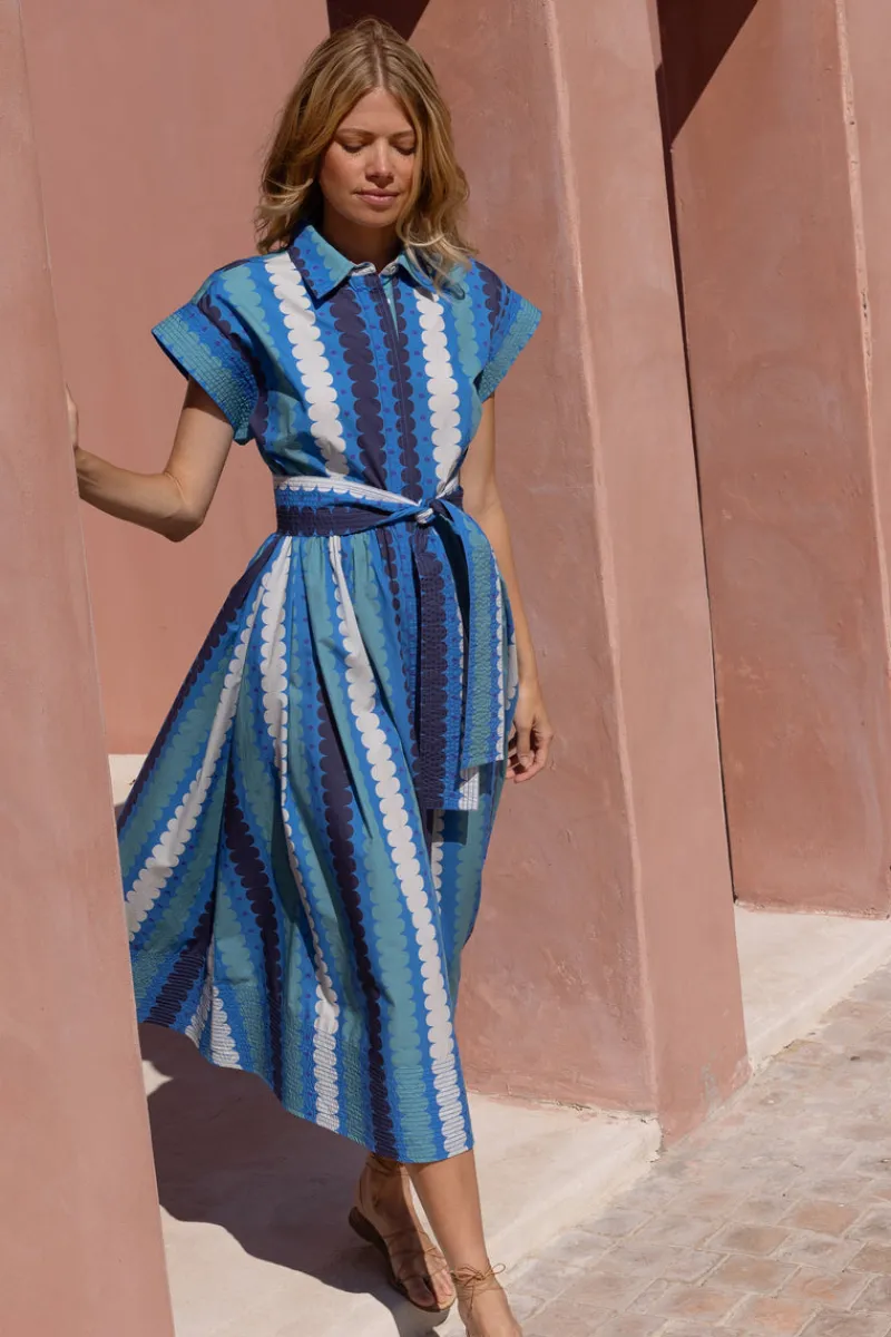 Oliphant Belted Shirt Dress- Meko Blue