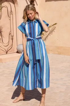 Oliphant Belted Shirt Dress- Meko Blue