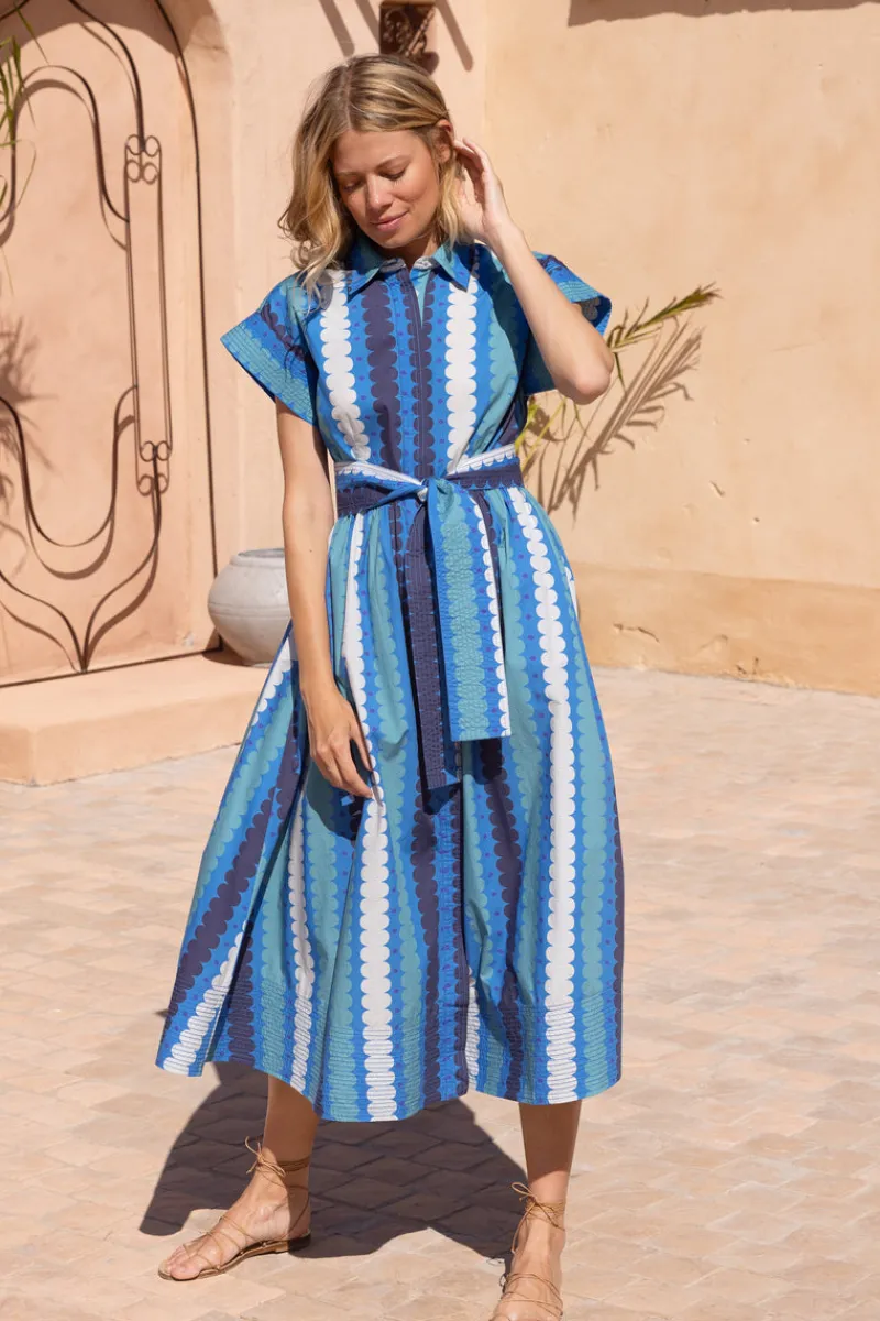 Oliphant Belted Shirt Dress- Meko Blue