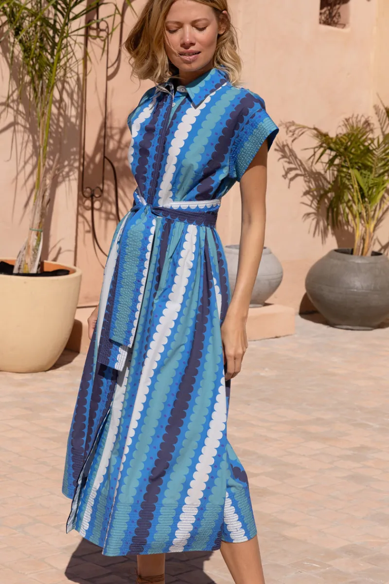 Oliphant Belted Shirt Dress- Meko Blue