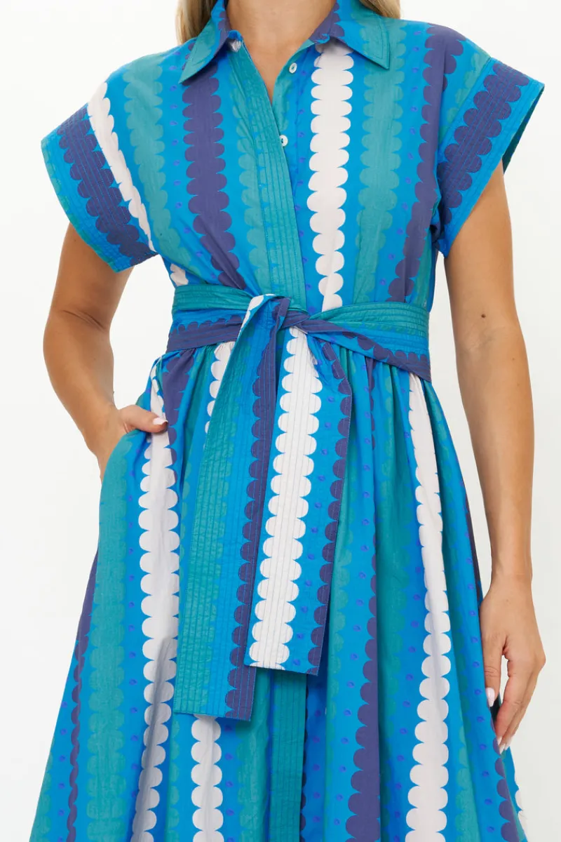 Oliphant Belted Shirt Dress- Meko Blue