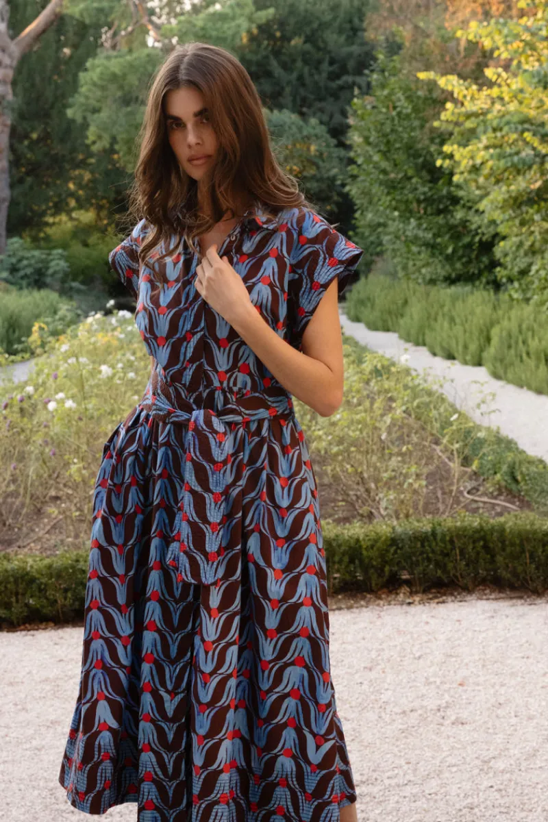 Oliphant Belted Shirt Dress Midi- Tulip Red
