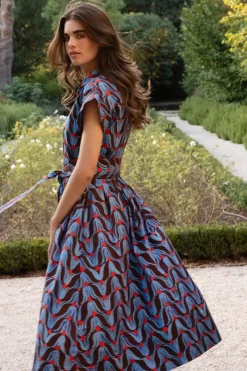 Oliphant Belted Shirt Dress Midi- Tulip Red