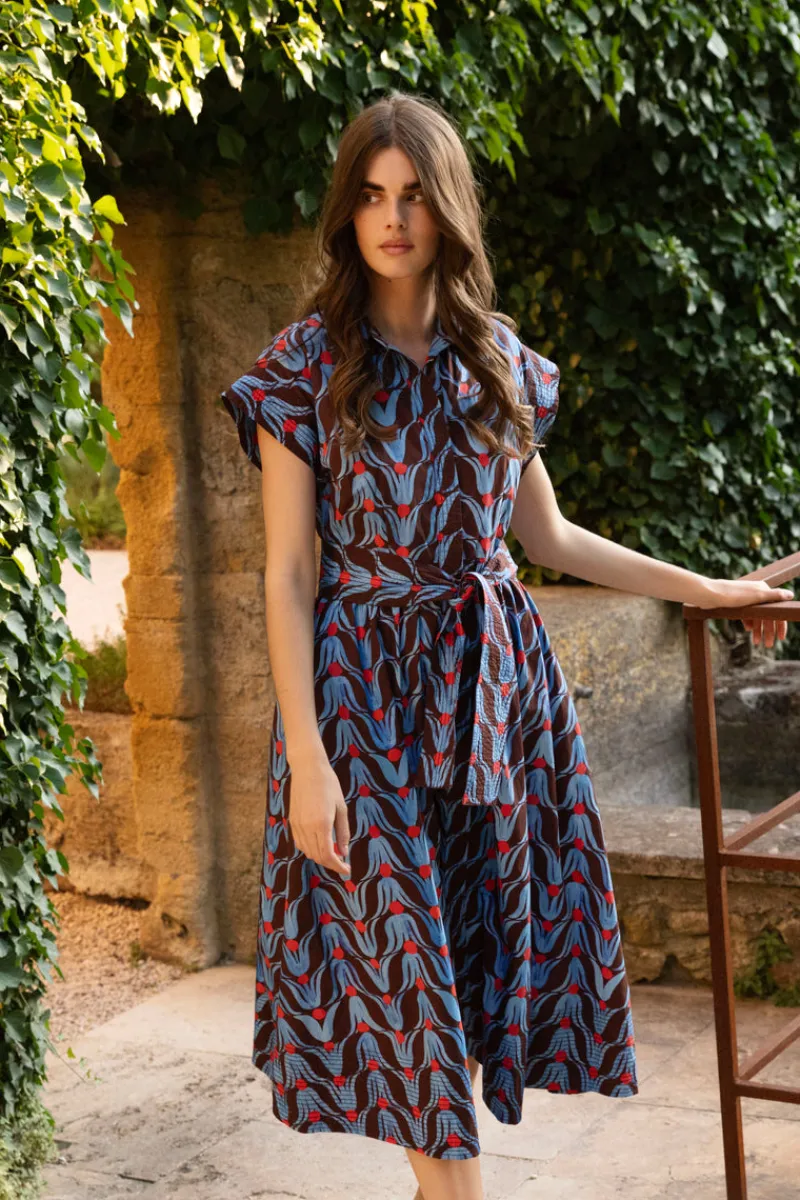 Oliphant Belted Shirt Dress Midi- Tulip Red
