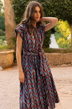Oliphant Belted Shirt Dress Midi- Tulip Red