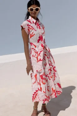 Oliphant Belted Shirt Dress- Orchid Red