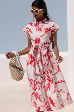 Oliphant Belted Shirt Dress- Orchid Red