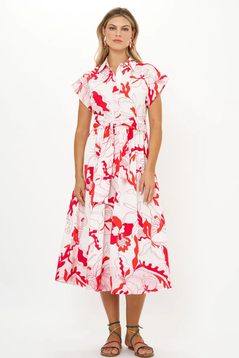 Oliphant Belted Shirt Dress- Orchid Red